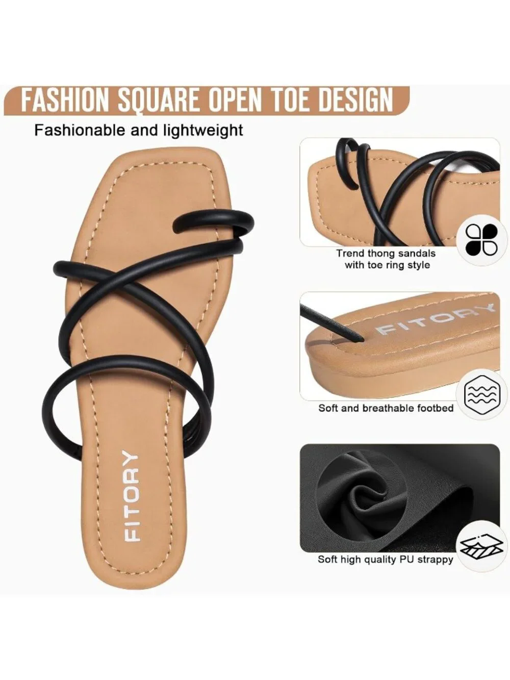 Women's Black Summer Flat Toe Ring Thong Open Toe Cross Strap Fashion Shoes